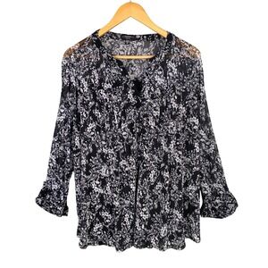 Cocomo Woman Black White Floral‎ Print Sheer Mesh Blouse Top 3X Boho